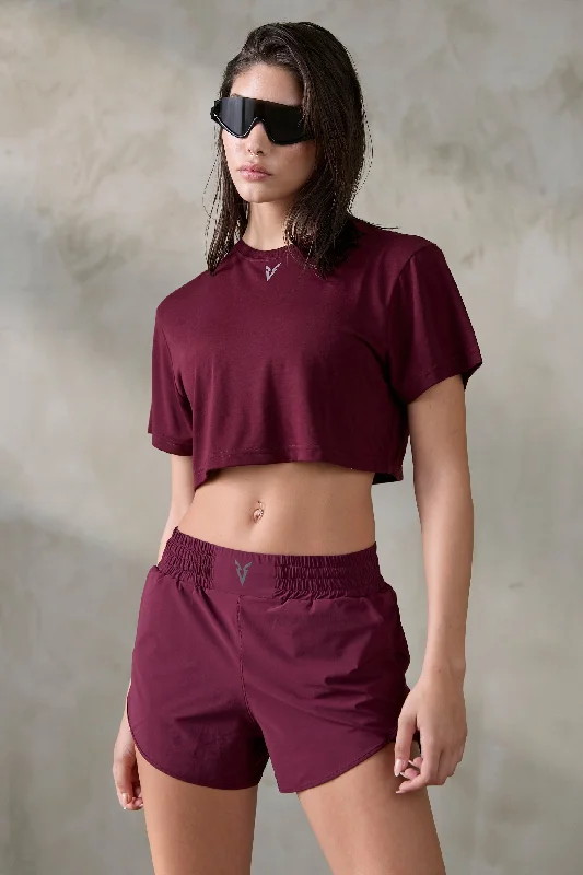 V_SYLK BOXY T-SHIRT - Burgundy Fleece Fabric Down Fabric Feather Fabric