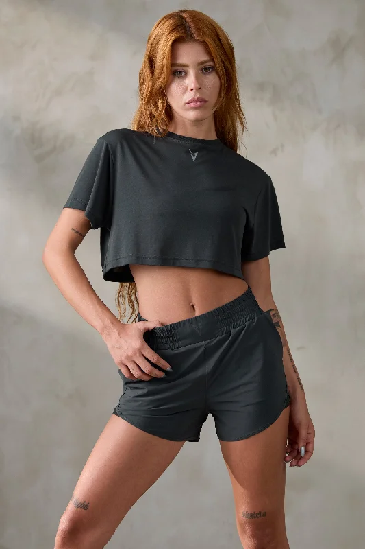 V_SYLK BOXY T-SHIRT - Dark Gray Boxy Fit Fitted Loose