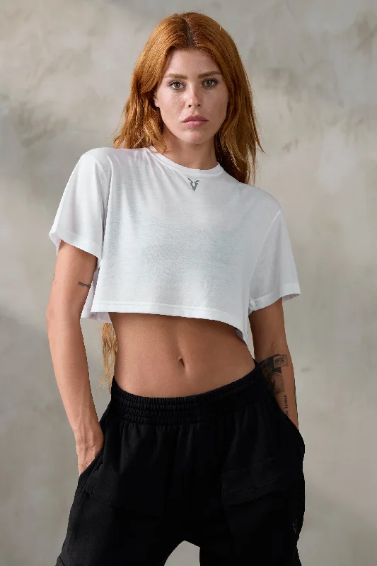 V_SYLK BOXY T-SHIRT - Optic White Chenille Fabric Brocade Fabric Lace Fabric