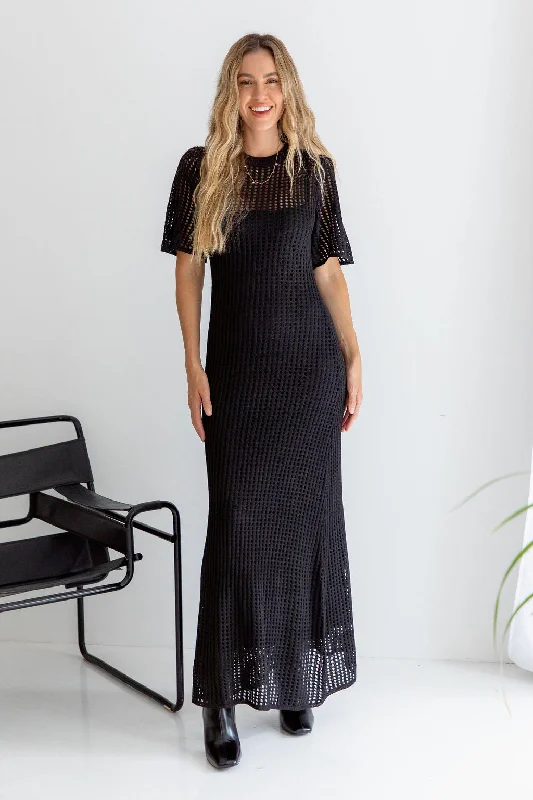 Airlie Crochet Maxi Dress - Black Comfortable Maxi Dress with Slits