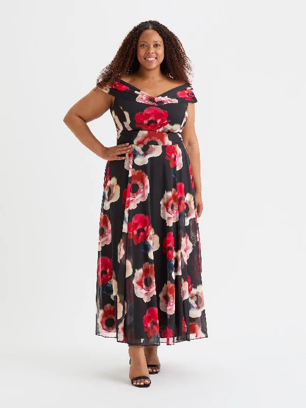 Bardot Black Red Maxi Dress Fashionable Sheer Maxi Dress