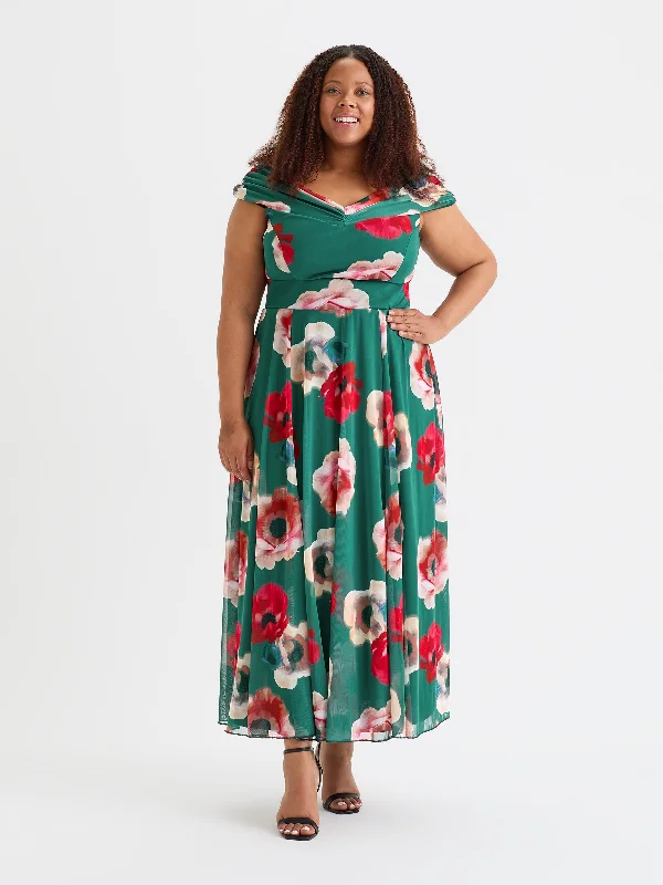 Bardot Teal Red Maxi Dress Stylish Maxi Dress with Pleats