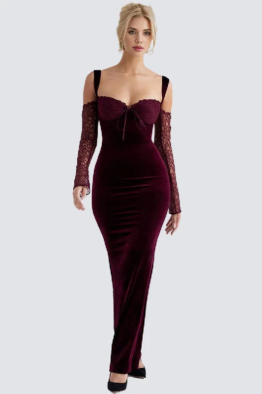 Beautiful Evening Velvet Maxi Dress Chic Summer Floral Maxi Dress