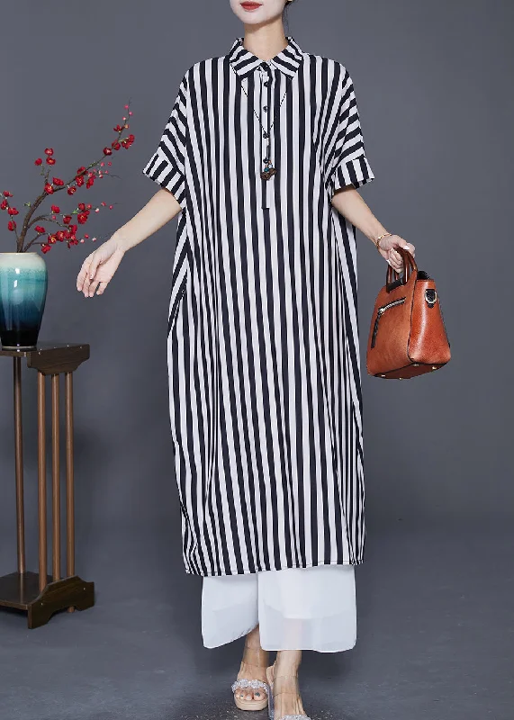 Black Striped Silk Maxi Dresses Oversized Peter Pan Collar Summer Fashionable Halter Neck Maxi Dress Black Striped Silk Maxi Dresses Oversized Peter Pan Collar Summer Fashionable Halter Neck Maxi Dress