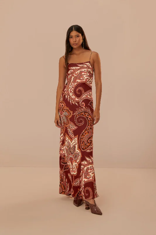 Burgundy Leopard Paisley Maxi Dress Fashionable Off-Shoulder Maxi Dress