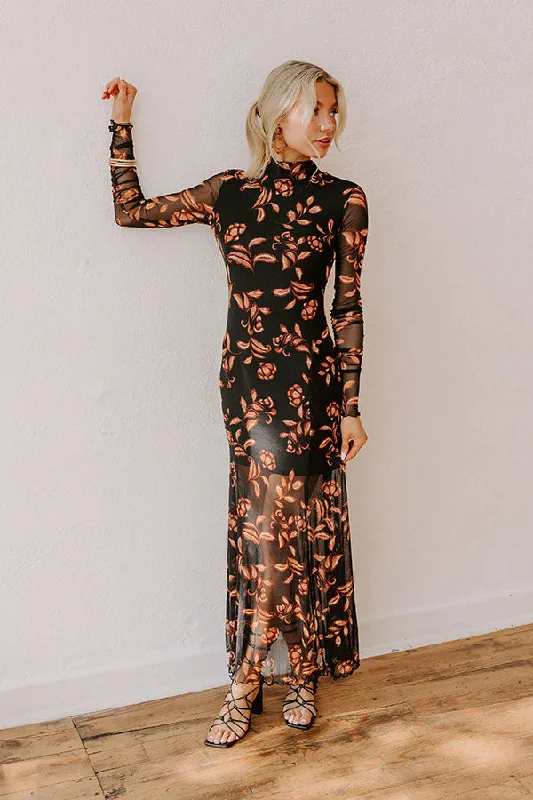 City Nights Floral Mesh Maxi Dress Fashionable Halter Neck Maxi Dress