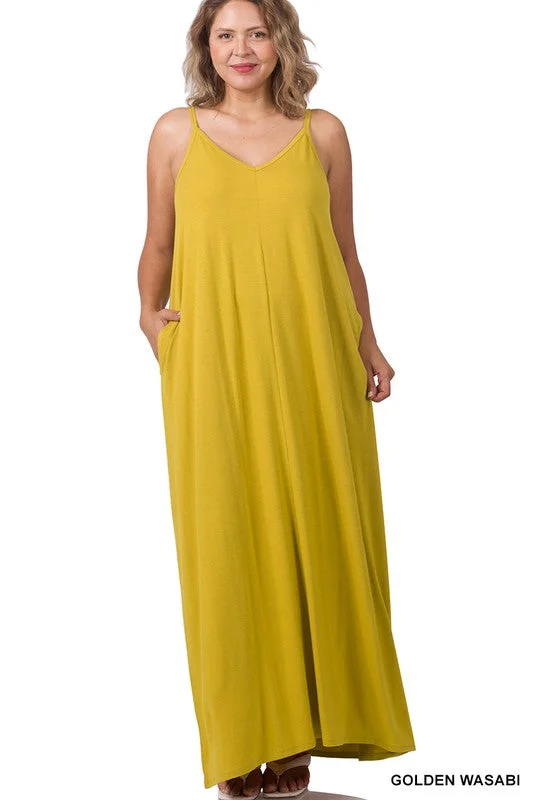 Everyday Chic V-Neck Cami Maxi Dress With Side Pockets - Golden Wasabi + Fashionable Maxi Dress with Fringe Everyday Chic V-Neck Cami Maxi Dress With Side Pockets - Golden Wasabi + Fashionable Maxi Dress with Fringe