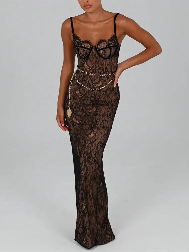 Elegant Lace Print Maxi Dress For Women Spaghetti Strap Sleeveless Backless Bodycon Club Party Sexy Evening Dress Trendy Maxi Dress with Straps Elegant Lace Print Maxi Dress For Women Spaghetti Strap Sleeveless Backless Bodycon Club Party Sexy Evening Dress Trendy Maxi Dress with Straps