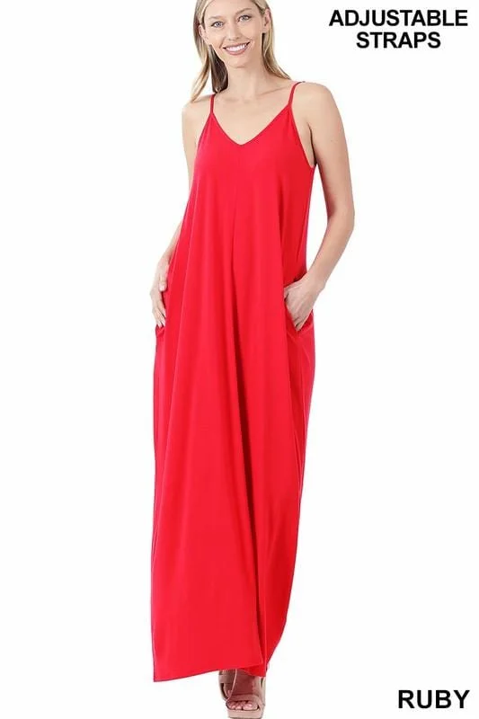 Everyday Chic V-Neck Cami Maxi Dress With Side Pockets - Ruby + Elegant Floral Maxi Dress