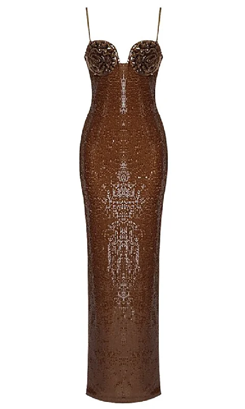 Fashion Icon <br><span>Brown Sequin Flower Floral Rosette Spaghetti Strap Bodycon Maxi Dress - Inspired by Hailey Beiber</span> Elegant Tiered Maxi Dress Fashion Icon <br><span>Brown Sequin Flower Floral Rosette Spaghetti Strap Bodycon Maxi Dress - Inspired by Hailey Beiber</span> Elegant Tiered Maxi Dress