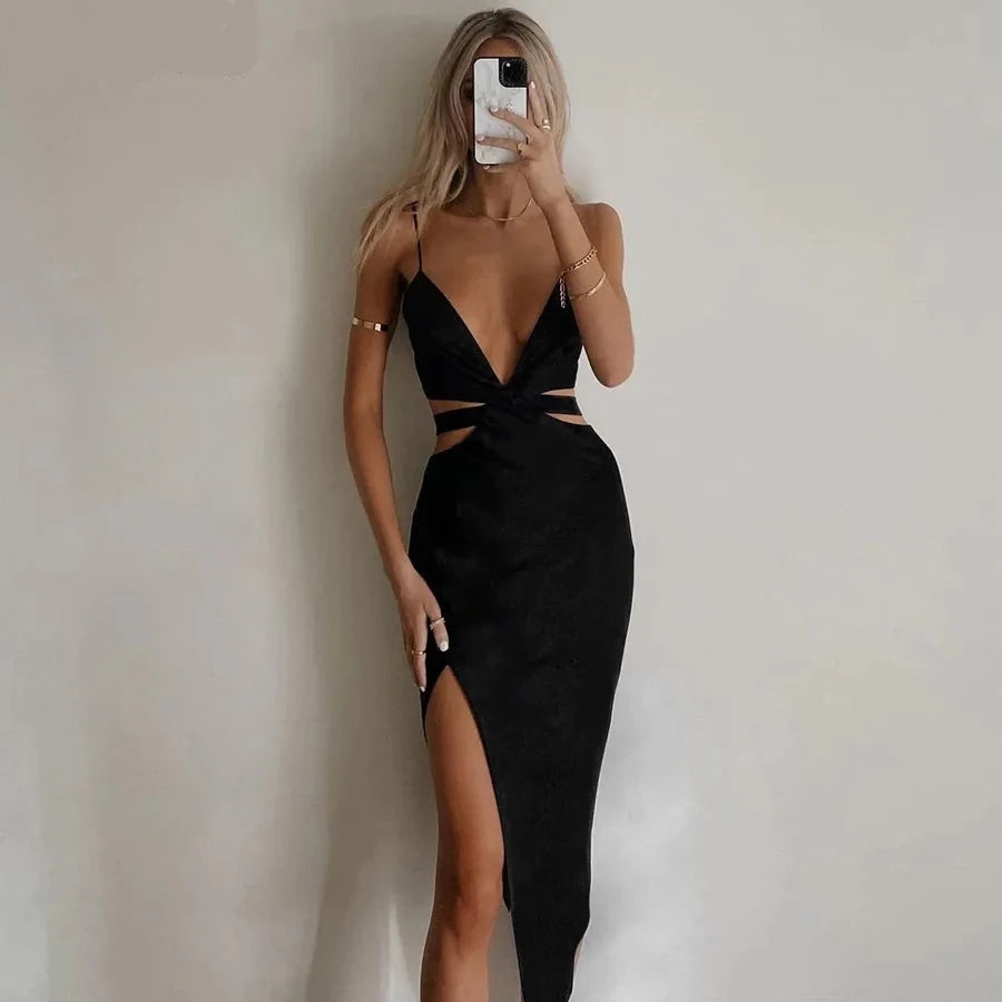 Fashion Sexy Hollow Out Sleeveless V-Neck Maxi Dress Women Autumn Solid Black Backless Split Lady Midnight Party Outfits Fashionable Printed Maxi Dress Fashion Sexy Hollow Out Sleeveless V-Neck Maxi Dress Women Autumn Solid Black Backless Split Lady Midnight Party Outfits Fashionable Printed Maxi Dress