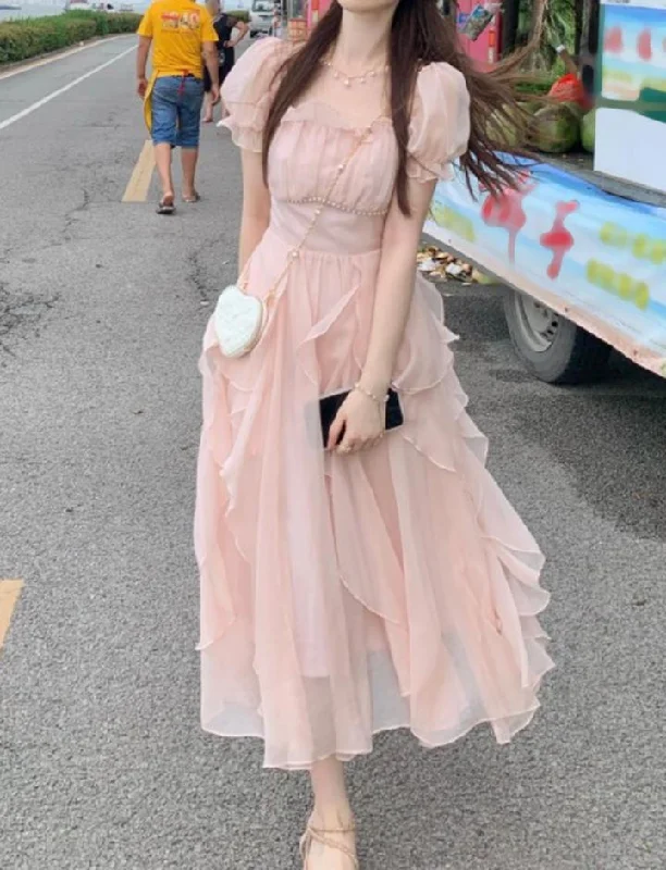 French Square Neck   Gentle Fairy Cute Maxi Dress Elegant Lace Maxi Dress