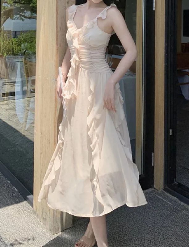 Gentle Wind Ruffle Sleeveless Summer One Piece Maxi Dress Fashionable Sheer Maxi Dress Gentle Wind Ruffle Sleeveless Summer One Piece Maxi Dress Fashionable Sheer Maxi Dress