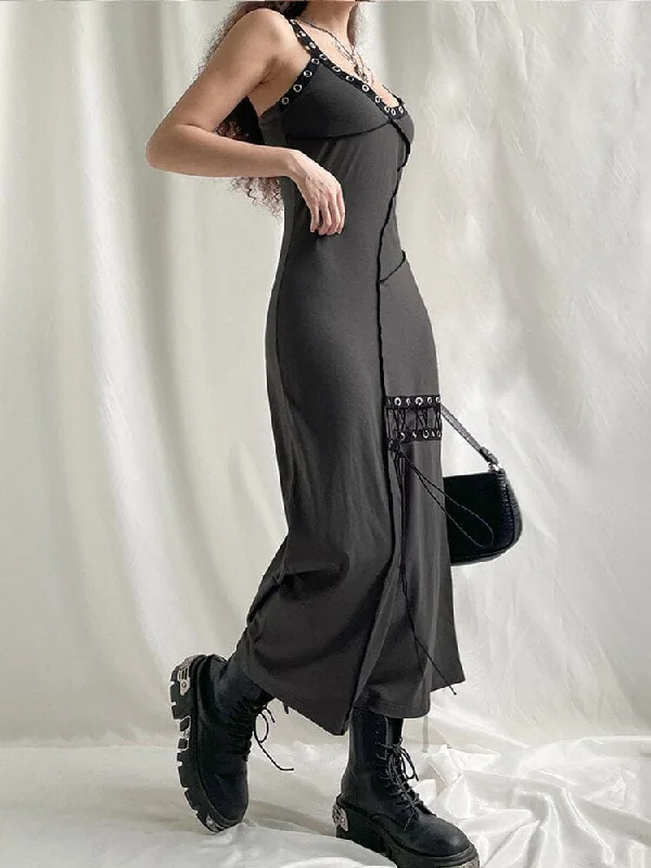 Grunge Gothic Maxi Dress Stylish A-Line Maxi Dress