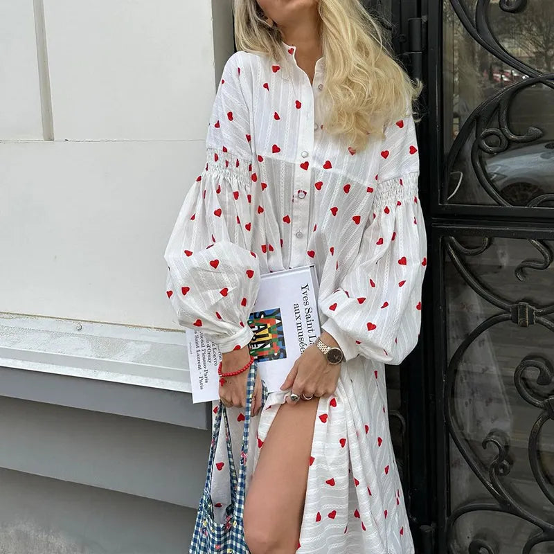 Heart Print Long Sleeve Dresses Loose Cotton Maxi Dress Buttons Mock Neck Vintage Summer Elegant Women Clothing Vestidos Elegant Maxi Dress with Lace Heart Print Long Sleeve Dresses Loose Cotton Maxi Dress Buttons Mock Neck Vintage Summer Elegant Women Clothing Vestidos Elegant Maxi Dress with Lace