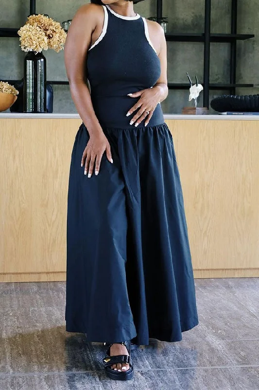 Hit Color Patchwork Casual A-Line Maxi Dress Stylish Longline Maxi Dress
