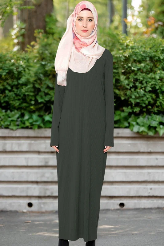 Hunter Green Ribbed Long Sleeve Maxi Dress Elegant Maxi Dress with Lace