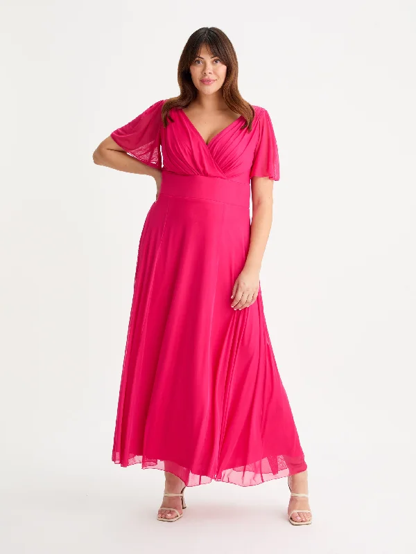 Isabelle Cerise Float Sleeve Maxi Dress Cozy Maxi Dress with Slit