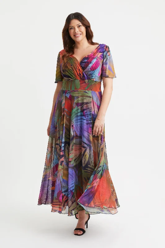 Isabelle Multi Tropical Float Sleeve Maxi Dress Trendy Floral Print Maxi Dress