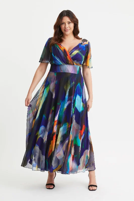 Isabelle Navy Mirage Float Sleeve Maxi Dress Cozy Cold-Shoulder Maxi Dress
