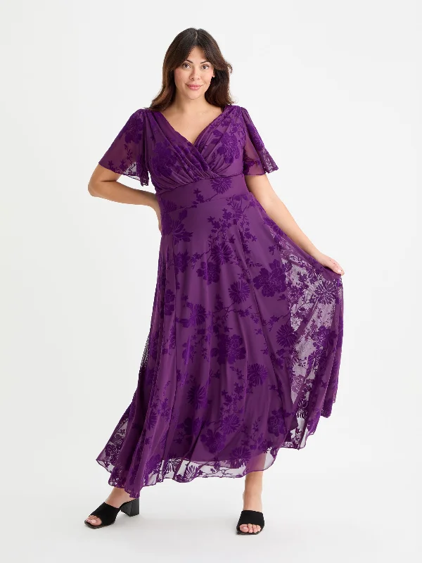 Isabelle Purple Chinoise Velvet Flock Angel Sleeve Maxi Dress Stylish Long Sleeve Maxi Dress Isabelle Purple Chinoise Velvet Flock Angel Sleeve Maxi Dress Stylish Long Sleeve Maxi Dress