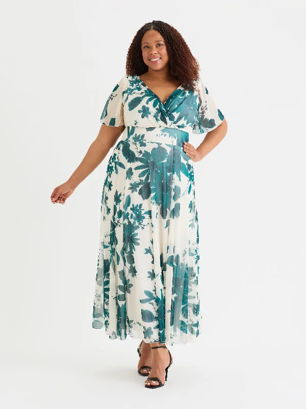 Isabelle Teal Cream Float Sleeve Maxi Dress Elegant Lace Maxi Dress