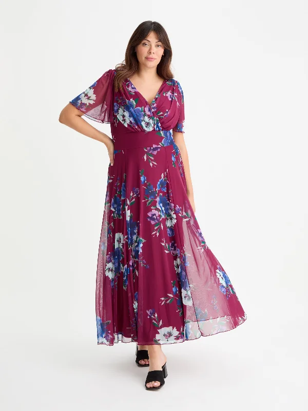 Isabelle Wine Blue Float Sleeve Maxi Dress Elegant Lace Maxi Dress