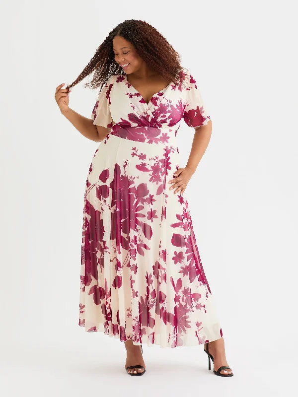 Isabelle Wine Cream Float Sleeve Maxi Dress Stylish Boho Maxi Dress