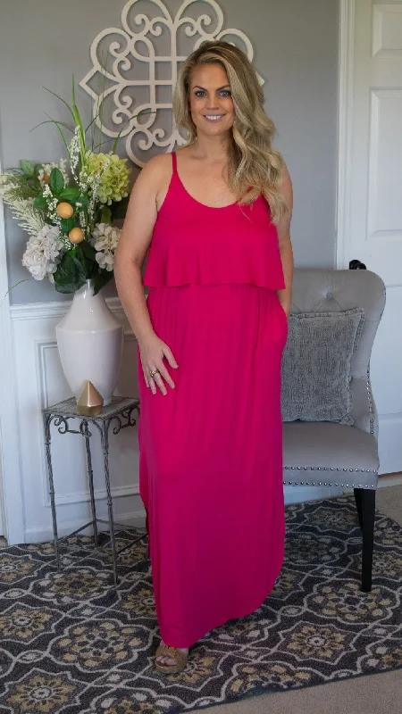 Paradise City Maxi Dress - Fuchsia Trendy Button Front Maxi Dress