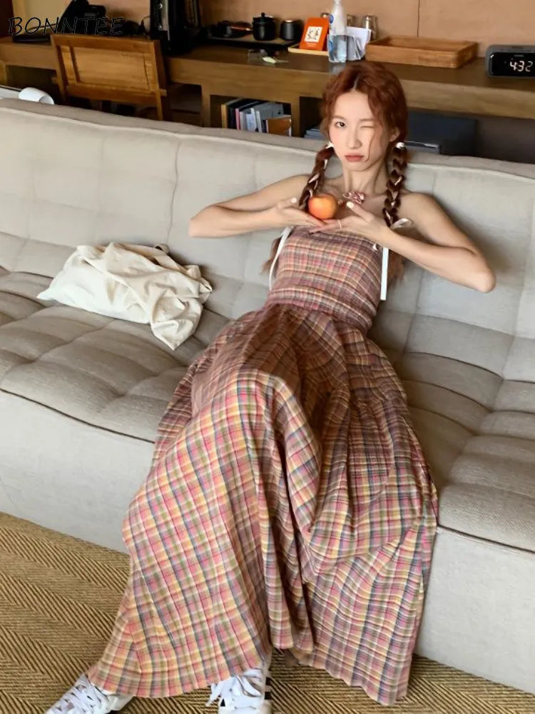 Maxi Dress Women Sweet Colorful Holiday Aesthetic Students Vintage Plaid Party Wear Chic Sleeveless Summer Ins Popular Vestidos Fashionable Chiffon Tiered Maxi Dress Maxi Dress Women Sweet Colorful Holiday Aesthetic Students Vintage Plaid Party Wear Chic Sleeveless Summer Ins Popular Vestidos Fashionable Chiffon Tiered Maxi Dress