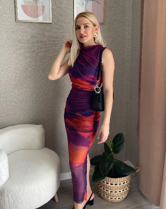 MEROKEETY Crew Neck Sleeveless Mesh Tie Dye Maxi Dress Comfortable Cotton Maxi Dress MEROKEETY Crew Neck Sleeveless Mesh Tie Dye Maxi Dress Comfortable Cotton Maxi Dress