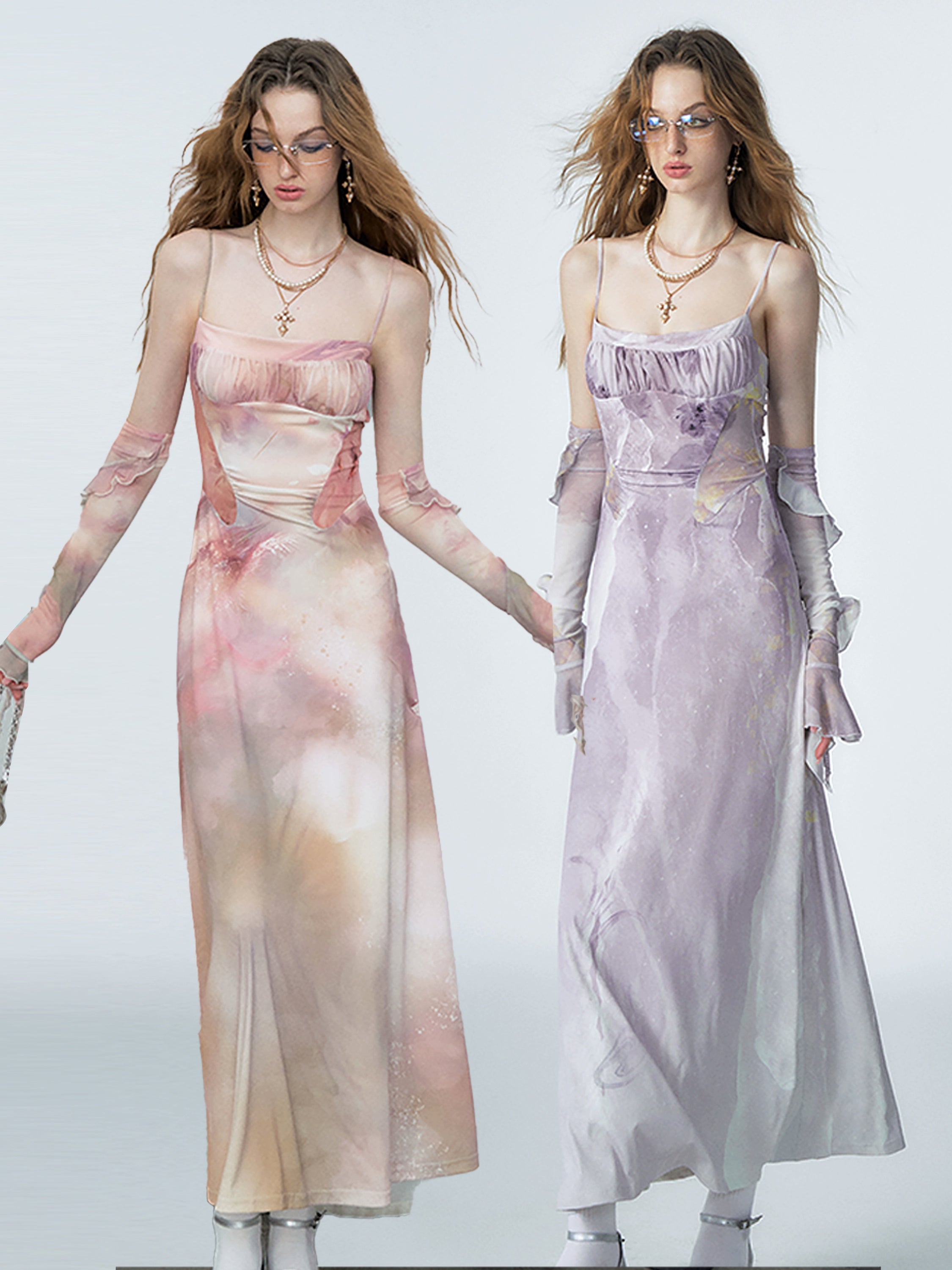 Of Akiva Watercolor Silk Maxi Dress with Detached Sleeves Fashionable Chiffon Maxi Dress Of Akiva Watercolor Silk Maxi Dress with Detached Sleeves Fashionable Chiffon Maxi Dress