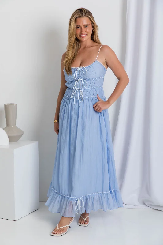 Olympia Maxi Dress - Light Blue Cozy Maxi Dress with Slit