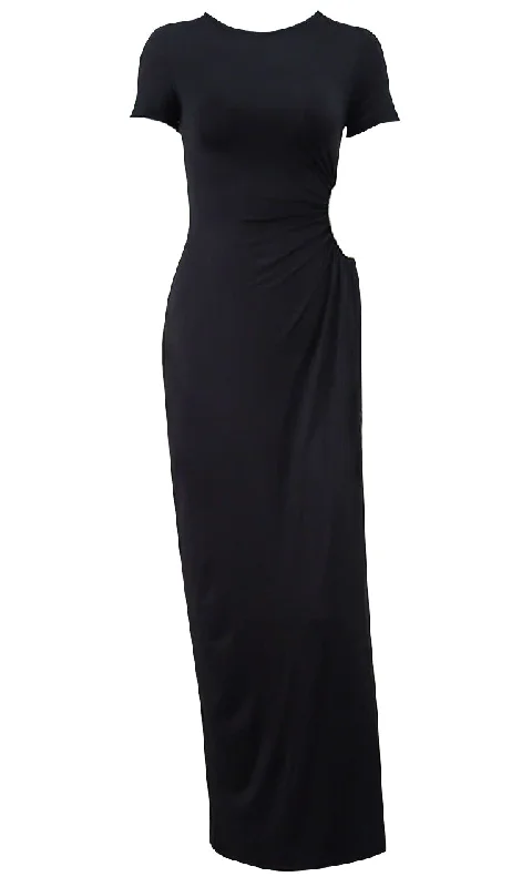 Open Door <br><span> Short Sleeve Crew Neck Open Side Drawstring Cut Out Casual Maxi Dress </span> Trendy Maxi Dress with Straps Open Door <br><span> Short Sleeve Crew Neck Open Side Drawstring Cut Out Casual Maxi Dress </span> Trendy Maxi Dress with Straps