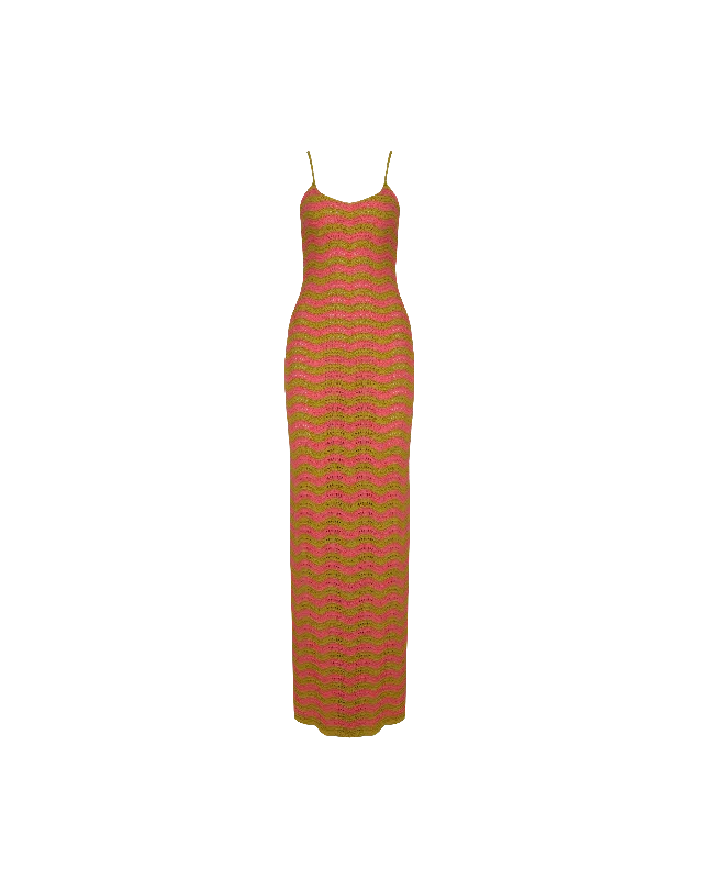 PARADISO MAXI DRESS GRAPEFRUIT GRASS Stylish Pleated A-Line Maxi Dress