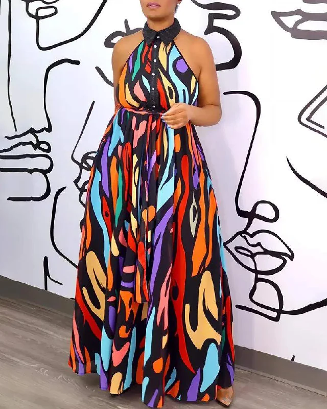 PLUS SIZE ABSTRACT PRINT SLEEVELESS MAXI DRESS Classic Black Maxi Dress