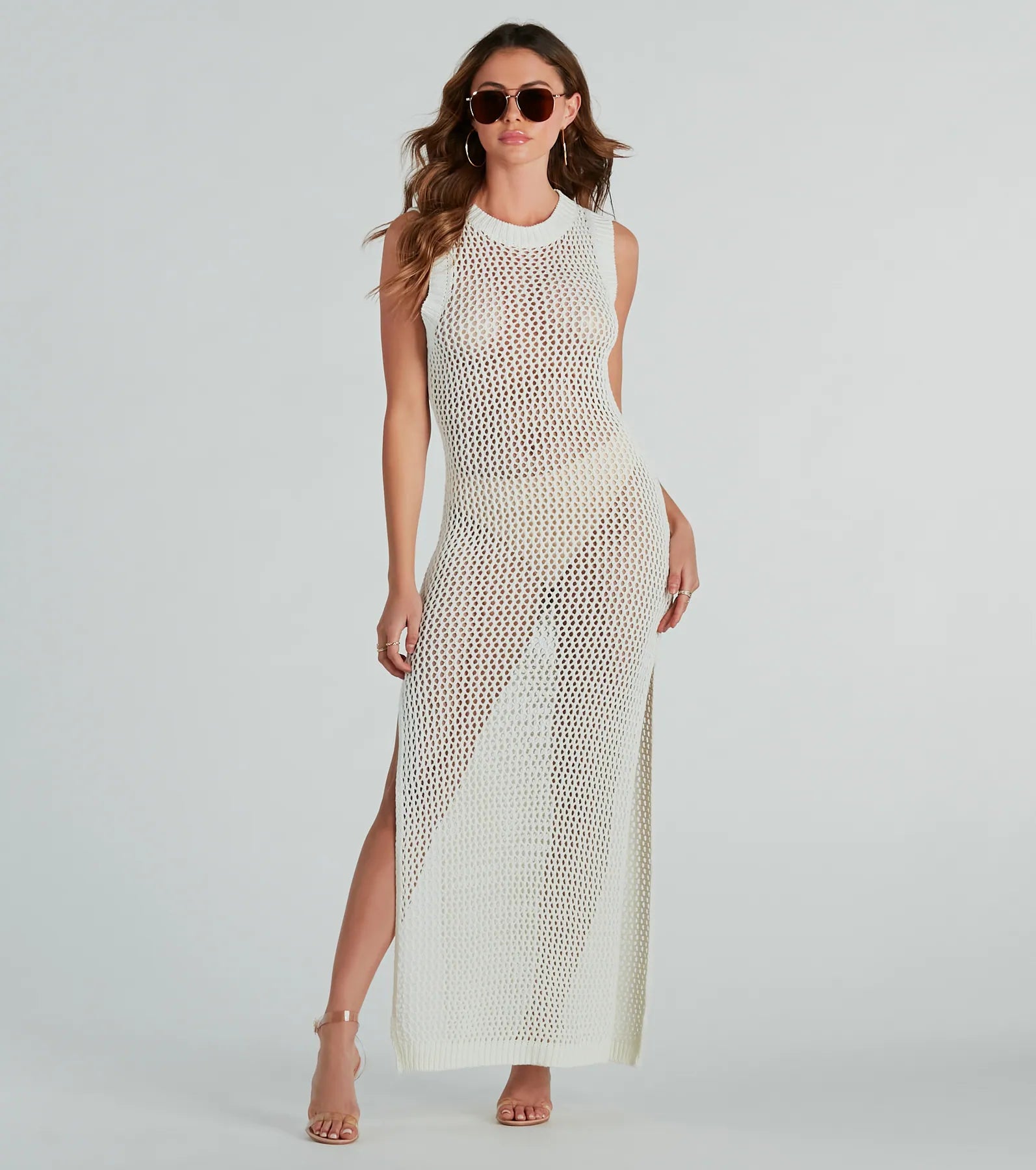 Resort Paradise Crochet Open Back Maxi Dress Chic Sleeveless Maxi Dress