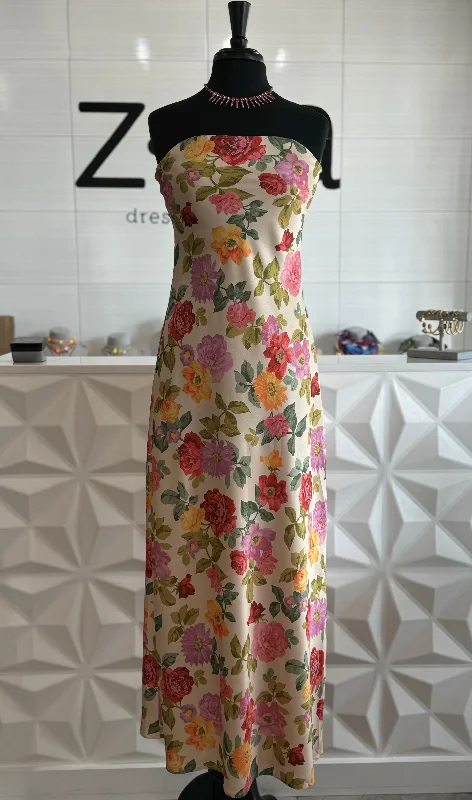 Romantic Garden Strapless Maxi Dress Fashionable Maxi Dress with Fringe