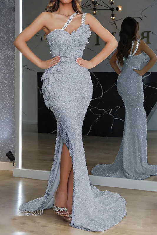 Sequined Party High Slipt Maxi Dress Chic Sleeveless Maxi Dress