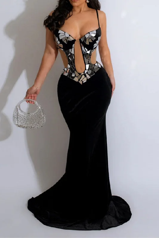 Sequined Patchwork Striking Fishtail Maxi Dress Fashionable Sleeveless Maxi Dress