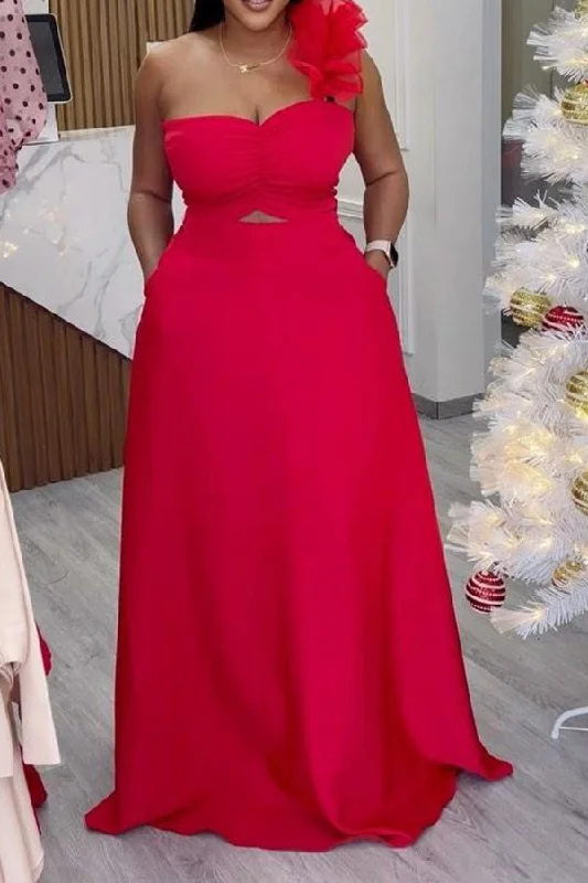 Solid Color Ruffles One Shoulder Rocking Swing Maxi Dress Chic Boho Print Maxi Dress Solid Color Ruffles One Shoulder Rocking Swing Maxi Dress Chic Boho Print Maxi Dress