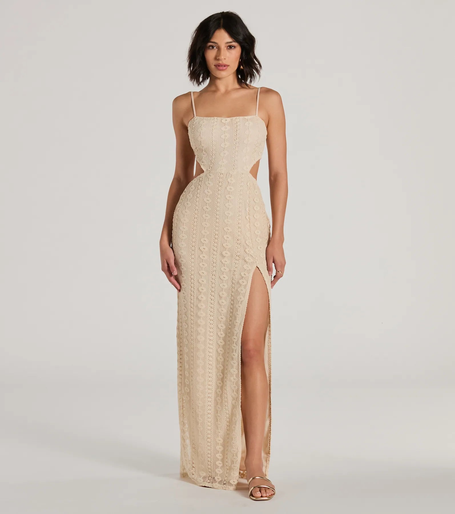 Sunny Thoughts Sleeveless Cutout Crochet Maxi Dress Elegant Lace Maxi Dress