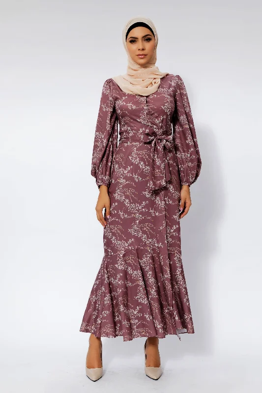 Rose Floral Ruffle Faux Wrap Maxi Dress Trendy Fit-and-Flare Maxi Dress