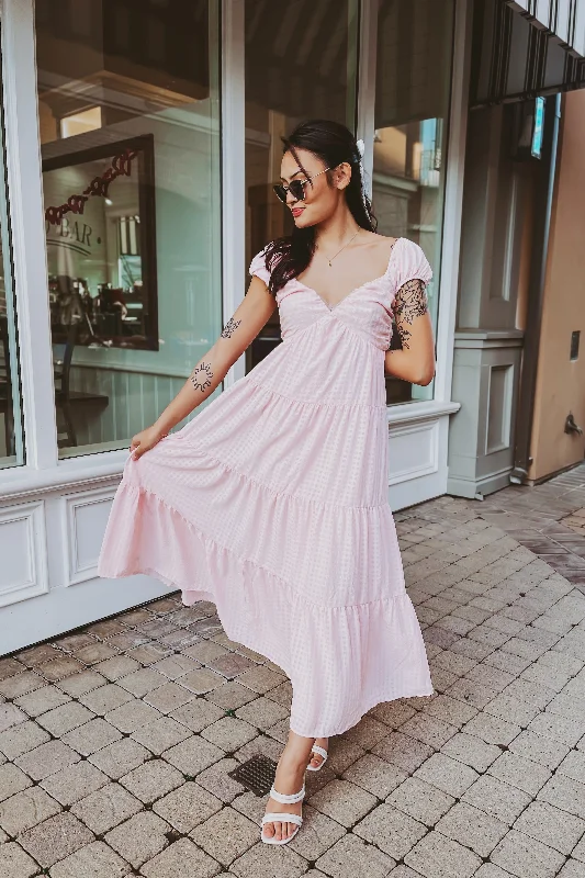 The Hello Darlin' Pink Tiered Maxi Dress Stylish Empire Waist Maxi Dress
