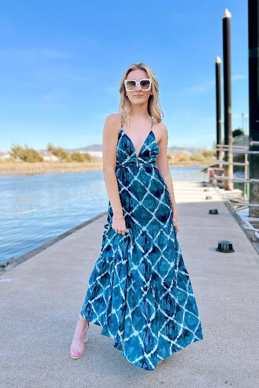 The Morning Breeze Blue Printed Maxi Dress Stylish Boho Chic Maxi Dress