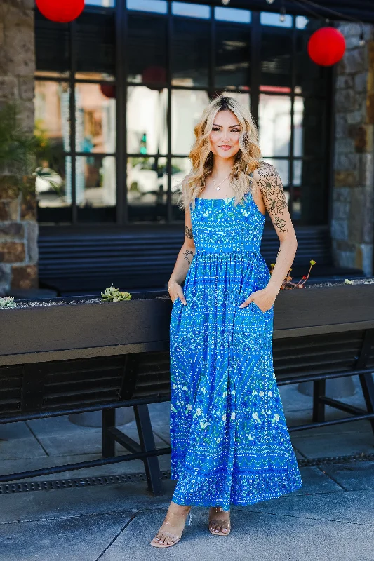 The Seaside Patterned Maxi Dress Trendy Button Front Maxi Dress
