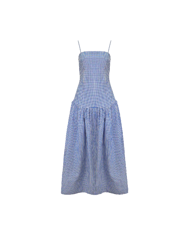 TRULLI MAXI DRESS COBALT GINGHAM Fashionable Faux Wrap Maxi Dress