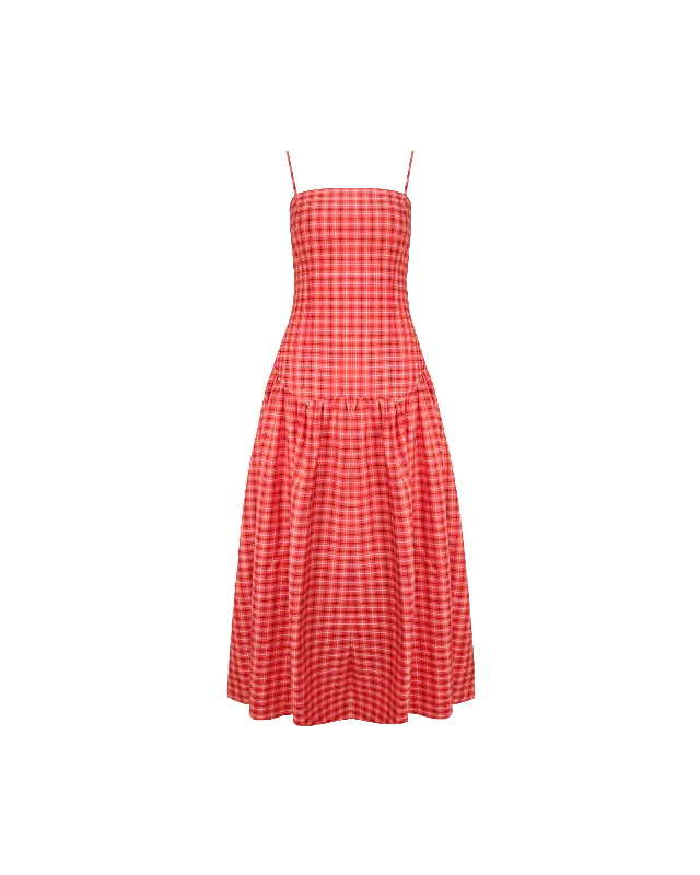 TRULLI MAXI DRESS RED TARTAN Stylish Empire Waist Maxi Dress