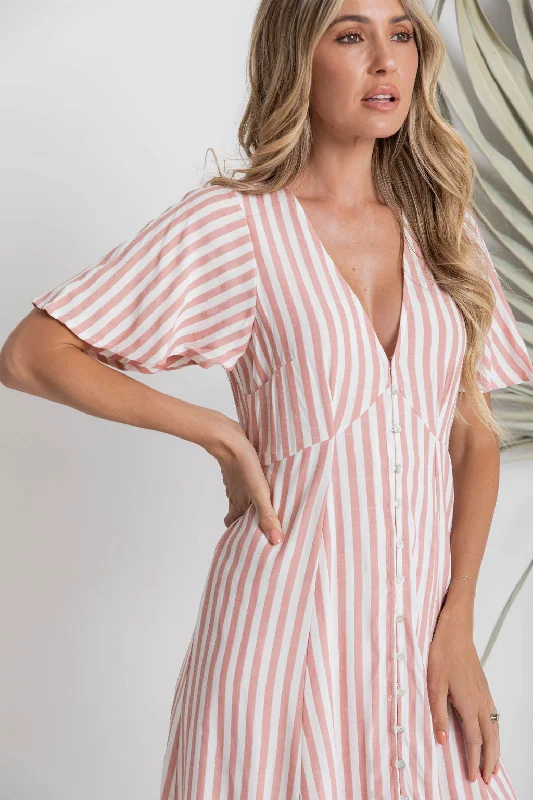 Vienna Maxi Dress - Pink Stripe Stylish Longline Maxi Dress