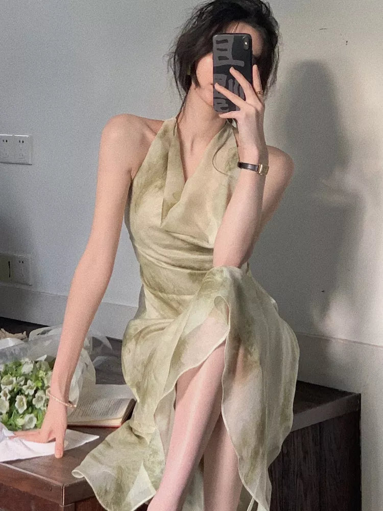 Vintage Sexy Sleeveless Neck-mounted Maxi Dresses for Women Spaghetti Strap Folds Chiffon Dress Elegant Korea Fashion Summer Trendy V-Neck Maxi Dress Vintage Sexy Sleeveless Neck-mounted Maxi Dresses for Women Spaghetti Strap Folds Chiffon Dress Elegant Korea Fashion Summer Trendy V-Neck Maxi Dress